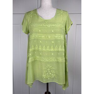 Kyla Seo NWT Embroidered Blouse XS Green Asymmetrical Tunic Boho Lightweight Top